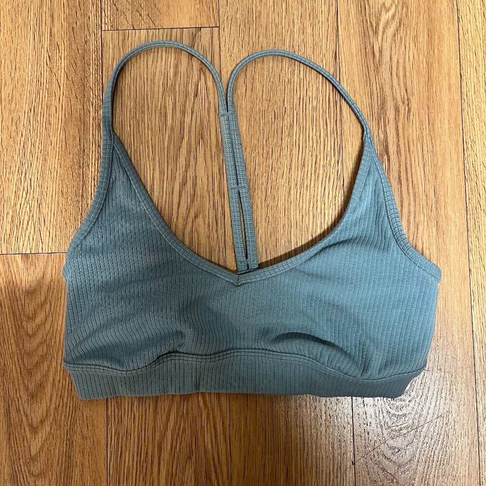 Alo Ribbed Blissful Bra, Green Color, Size XS